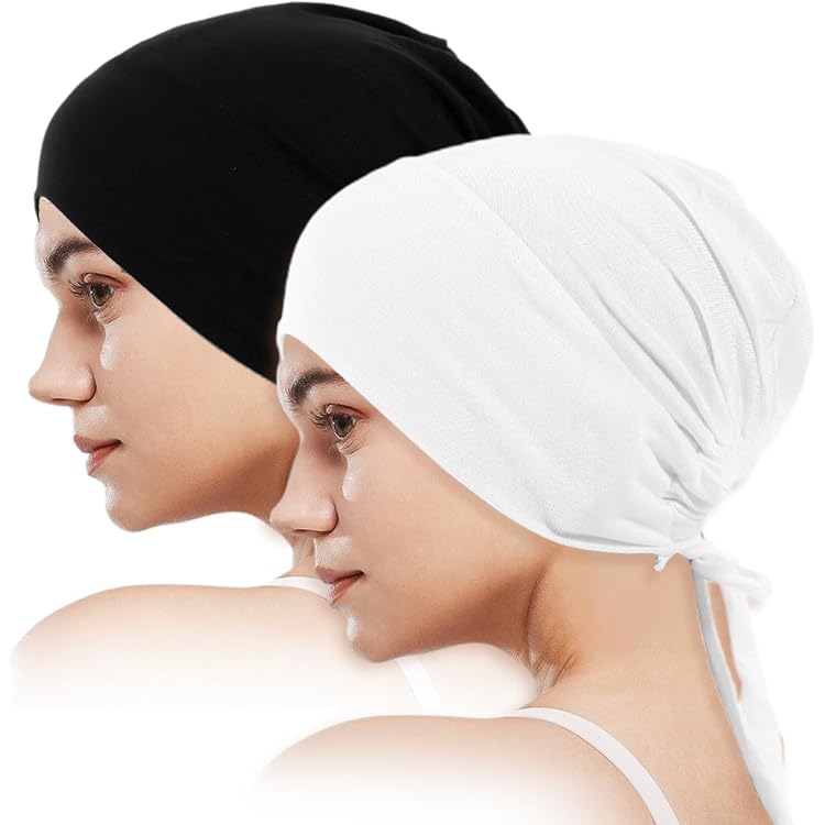 Sous-bonnets Hijab Pour Femme - Lot De 2, Modal Doux, Taille Unique Avec Attaches | Pour écharpe, Turban, Sommeil