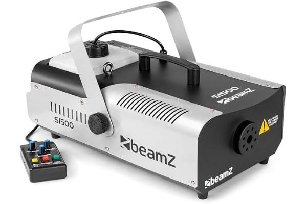 BeamZ S1500 Machine à Fumée 1500 Watts, Télécommande avec Contrôle du Débit et Programmateur, Réservoir 2.5 L, Débit par Minute 295m³, Étrier de Montage, Idéal pour Scène ou Discothèque