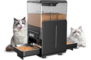 Cityflee Distributeur automatique de nourriture pour chat pour 2 chats, 5L/20 tasses Distributeur automatique de nourriture pour chat avec bols réglables, panneau de commande amovible, programmation