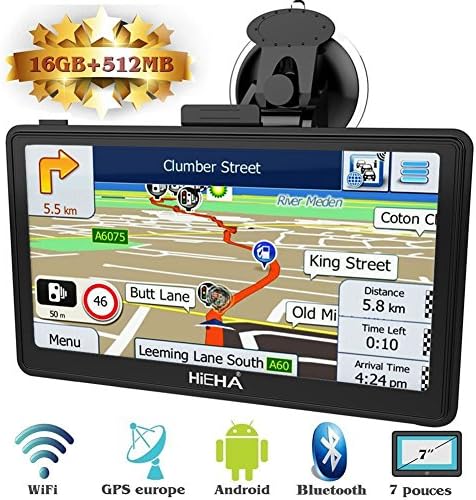 Hieha 7 Inch Car Truck Lorry GPS Android SAT NAV Satellite Navigation System Navigator WIFI Bluetooth HD Capacitive Touch Screen SpeedCam POI MP3 Lifetime UK EU Maps Updates 512M 16G Upgraded Version