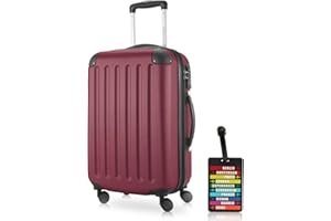 Hauptstadtkoffer - Spree - Kabinentrolley + Kofferanhänger, Handgepäck Hartschale mit Erweiterung, TSA, 4 Rollen, 55 cm, 42 Liter, Burgund