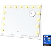 SONGMICS Tabletop Makeup Mirror with Lights, 62.5 x 10 x 45 cm | For Bathroom, Dressing Table, Bedroom, Steel, Mirror, MDF, M