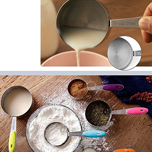 Estwell 10er Set Edelstahl Messbecher Messlöffel mit dem Silikon Griff für Küche Kochen Backen - 6