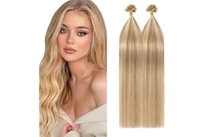 40cm - Silk-co Extensiones de Queratina Cabello Natural 1g * 100 Mechas 100% Remy sin Clip U Tip Keratina Hair Extensions Pelo Humano - 12P613# Marrón Dorado y Blanqueador Oscuro