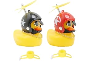IKOPFLN 2 Pièces Canard en Plastique, Sonnette velo, Klaxon Velo, Accessoire Velo, Ornements de Voiture, avec Sangles et Adhésif Non Marquant, Sonnerie Canard avec Hélice et Casque(Jaune)