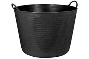 Acan Promopastor - Capazo de plástico 42 litros, 33 x 49 cm, Negro. Cesto, Cubo Flexible, contenedor Multifuncional, establo, jardín, alimentación de Animales, Mezcla, Limpieza