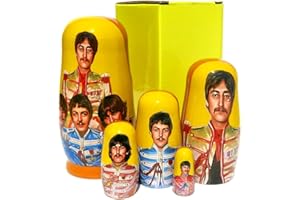 Great Russian Gifts The Beatles SGT. Pepper Nesting Doll 5 Piece Stacking Matryoshka Portrait Memorabilia Wooden Stacking Doll Set 6 Inches Tall