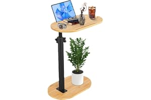 Peelanmall sidobord C form soffbord, sidobord soffa, justerbar höjd 360° roterande litet sidobord 40 x 22 cm bambu sidobord