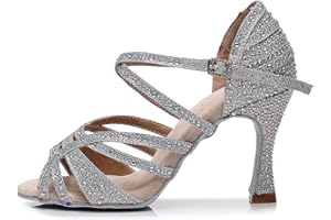 HROYL Buty do Tańca z Dżetów Latina Tango Swing na Wesele Sandały Zamszowa Podeszwa Buty do Tańca Towarzyskiego Damskie, IT-4350