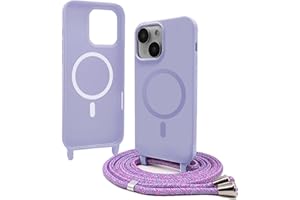 Bigcousin Handykette für iPhone 15 Plus Hülle mit Band,Magnetisch kompatibel mit Magsafe,Silikon Necklace Handyhülle mit verstellbar und abnehmbar,Lila