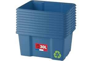 Sundis set di 10 scatole portaoggetti da 30L, blu, L.46,5xl.36,5x H23cm, in plastica riciclata, impilabili, ideale per l'officina, il bricolage o il trasporto