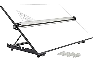 Liquidraw Tavola da disegno A3 con movimento parallelo, modello da tavolo con 5 angoli di lavoro regolabili, include clip per tavolo da disegno e set quadrato