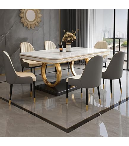 MARK-61 6 Seater Marble Dining Table Set with Chairs, Stone Finish