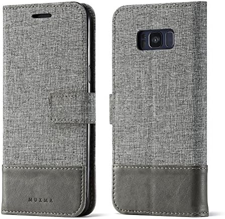 Samsung Galaxy S8+ Plus WALLET CASE Textile fabric Artificial leather bag Protective cover Mobile phone case Business card compartment and stand function (GREY)
