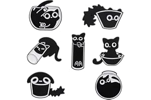 Lilbitty Lot de 7 épingles à revers en émail avec motif chat noir pour femmes et filles - Broche mignonne en émail pour vestes, L, Métal