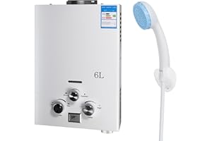 OAMGER Calentador de agua a gas, calentador de agua de gas propano GLP 6L con kit de ducha con modos de invierno y verano, calentador de agua instantáneo sin depósito 16kw, para el hogar y el exterior (C)