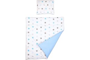 Baby Comfort 2 Piece Duvet Cover & Pillowcase 80x70 cm Set for Crib, Cradle or Pram (Blue Stars)