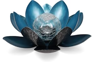 Navaris Lampe Solaire Fleur de Lotus - Fleur LED Lumineuse Rechargeable par Énergie Solaire - Décoration Écologique Jardin Étang - Blanc Froid