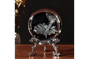GINSSO 3D Butterfly Crystal Ball with Stand Paperweights Healing Ball, Paperweight Art Glass Decorative, Birthday Christmas Gifts for Women Mom Wife Couple, Butterfly Figurine Decor for Room Office (60mm)