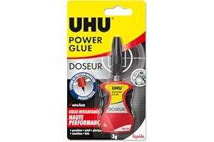 UHU Power glue liquide doseur - colle instantanée, ultra rapide et forte, dosage précis, sans solvants, transparente, tube 3g