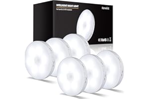 Homelist 6 Pack Motion Sensor Lights Indoor,Wireless LED Rechargeable Movement Step Magnetic Night Light, Battery Operated USB Charging,Stair, Corridors,Closet,Kitchen Light Under Cabinets Puck Light