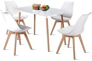 ‎FURNITABLE FURNITABLE Essgruppe 5-teilig | Küchentisch-Set | Esszimmertisch mit 4 Weißer Stühlen | Esszimmergruppe für Esszimmer Küche Wohnzimmer | Weißer Esstisch
