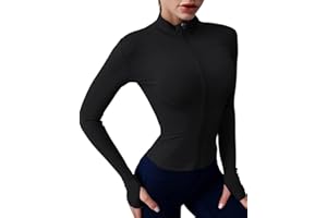 Rapbin Damen Laufjacke Sportjacke Langarm Gym Tops Yoga Fitness Shirt Atmungsaktive Sportjacke Reißverschluss Leicht Trainingsjacke mit Daumenloch