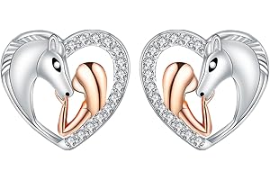 Yinsen Boucles d'oreilles Fille et Cheval en Argent Sterling 925 Boucles d'oreilles Hypoallergénique d'animaux Boucles d'oreilles Cheval Bijoux Cadeau Anniversaire Noël pour Femmes Filles Sœurs