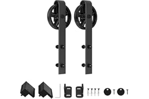 Winsoon Quincaillerie de porte de grange coulissante - Lot de 2 crochets - roues à grands rayons (noir)