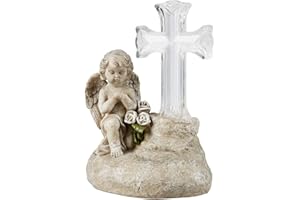 ‎VIVA DOMO Viva domo LED-Solar Gedenkengel, Engel mit Licht, Engelfigur mit leuchtendem Kreuz, Grabschmuck, Grabdeko, Wetterfest