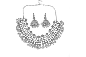 TTPSRY 2 PCS Jewellery Set for Women Vintage Bohemian Necklace Earrings Gold Silver Beads Pendant Boho Ethnic National Style Costume Festivals Customs Statement Gifts for Mum Girls