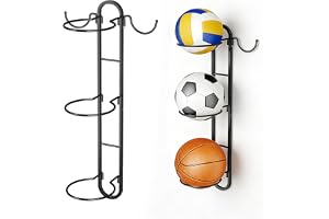 Bollställ väggfäste, bollhållare med 3 våningar för 3 bollförvaring, avtagbar, bollstativ för förvaring av basket, fot och volleyboll, bollhylla utrymmesbesparande, metall