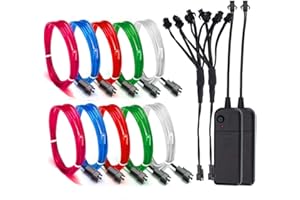 Sunboia 2Pack 5x1M Fil Néon à Pile EL Câble Guirlande Lumineuses 3 Mode Éclairage Fix Clignotant Stroboscope Tube Fluo El Wire Déco Vêtement Festif Soirée Fête Mariage Voiture Vélo Intérieur