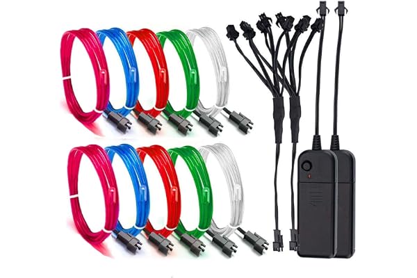 Sunboia 2Pack 5x1M Fil Néon à Pile EL Câble Guirlande Lumineuses 3 Mode Éclairage Fix Clignotant Stroboscope Tube Fluo El Wire Déco Vêtement Festif Soirée Fête Mariage Voiture Vélo Intérieur