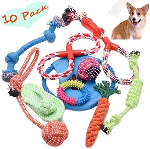 Funny Puppy Toys , 10 Pack Set Set pet toy Gift For Dog With A Variety Of Tug Ropes Disk Chase Chew And Dental Teeth Cleaning Chew Toys For feierna