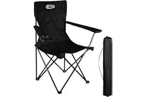 ACTIVE FOREVER Sedia da Campeggio Pieghevoli, Sedie da Esterno Leggerae e Portatile, Max Portata 100kg, Sedia Comoda Adatta con Porta Tazza e Braccioli per Campeggio, Spiaggia, Pesca, Barbecue - Nero