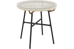 Outsunny Okrągły stolik kawowy ogrodowy z żywicy o wyglądzie metalowego rattanu i szkła hartowanego Ø 50 x 50 cm kremowy