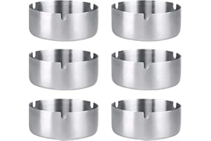 HUAMIRRA Posacenere, Posacenere Rotondo in Acciaio inox, Posacenere in Acciaio Inox da 8 cm, Confezione da 6, per Bar, Ristoranti E Camere da Letto, per Uso interno Ed Esterno