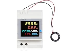 Geevorks Medidor de Energía Monofásico,Medidor de Energía Digital,6 en 1 Contador de Energía,D52-2065,CA 250 V ~ 450 V, 100 A,Pantalla LCD Color, Montada en Carril