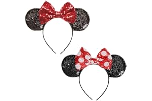 EUPSIIU 2 piezas orejas de ratón de dibujos animados en diadema para niñas y mujeres, lazo con lentejuelas bandas, diadema para niños adultos, fiesta de Halloween, Navidad, diadema, disfraz