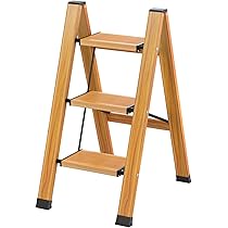 GOPLUS Ladderstoel, 3 treden, opstapkruk, inklapbaar, krukladder van grenenhout, trapladder, huishoudladder, houten trappen, draagvermogen 130 kg, kleurkeuze (bruin