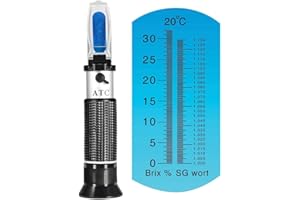 ABUYCS Brix Refractometer with ATC for Beer Wort Wine Fruit Sugar Homebrew Meter Dual Scale Brix 0-32% & Specific Gravity 1.000-1.130 Replace Homebrew Hydrometer