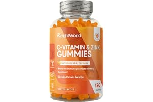 WeightWorld Vitamin C & Zinkgummies – 200 mg Vitamin C med 6 mg zink | 2 månaders förbrukning, 2 Vitamin C gummies dagligen, L-askorbinsyra och zinkcitrat med naturlig apelsinsmak, 120 gummibitar