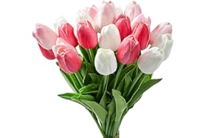 Amajoy Tulipanes artificiales multicolores flores reales tulipanes falsos de imitación de poliuretano para decoración de hogar, fiesta de boda, regalo para el día de la madre, 24 unidades