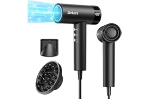 Dekuri Hair Dryer, 110,000 RPM High Speed Motor Hairdryer for Ultra-Fast Drying, 200M Ionic Care for Smooth & Shiny Hair, Lightweight with Magnetic Nozzle & Diffuser (Black)