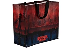 Konix Stranger Things Bolso cabas 40 x 45 x 20 cm - Material reciclado - Diseño Upside Down - Negro, rojo y azul