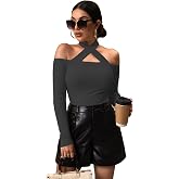 Shasmi Women's & Girl's Solid Criss Cross Halter Neck Tee Off-Shoulder T-Shirts Full Sleeve Tops (Top 63)