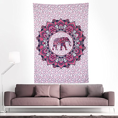 Finether indischer Wandteppich Wandbehang Mandala Elefant Tuch Wandtuch Gobelin Tapestry Goa Indien Hippie-/ Boho Stil als Dekotuch /Tagesdecke indisch orientalisch psychedelic bunt 215 x 150 cm FT-194 - 2