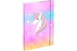 BAAGL Heftbox für Schulranzen A4 - Sammelmappe für Kinder mit Gummiband und Innenklappen - Heftmappe, Sammelbox mit Gummizug für Mädchen (Rainbow Unicorn)