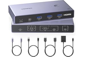 UGREEN KVM Switch [ USB C & HDMI Input ] Support 4K@60Hz, 4 Port USB KVM Switches for 2 Computers Share 1 Monitor and Keyboard/Mouse/Hard Drives/Printer, KVM Switcher for MacBook, Mac Mini, PC